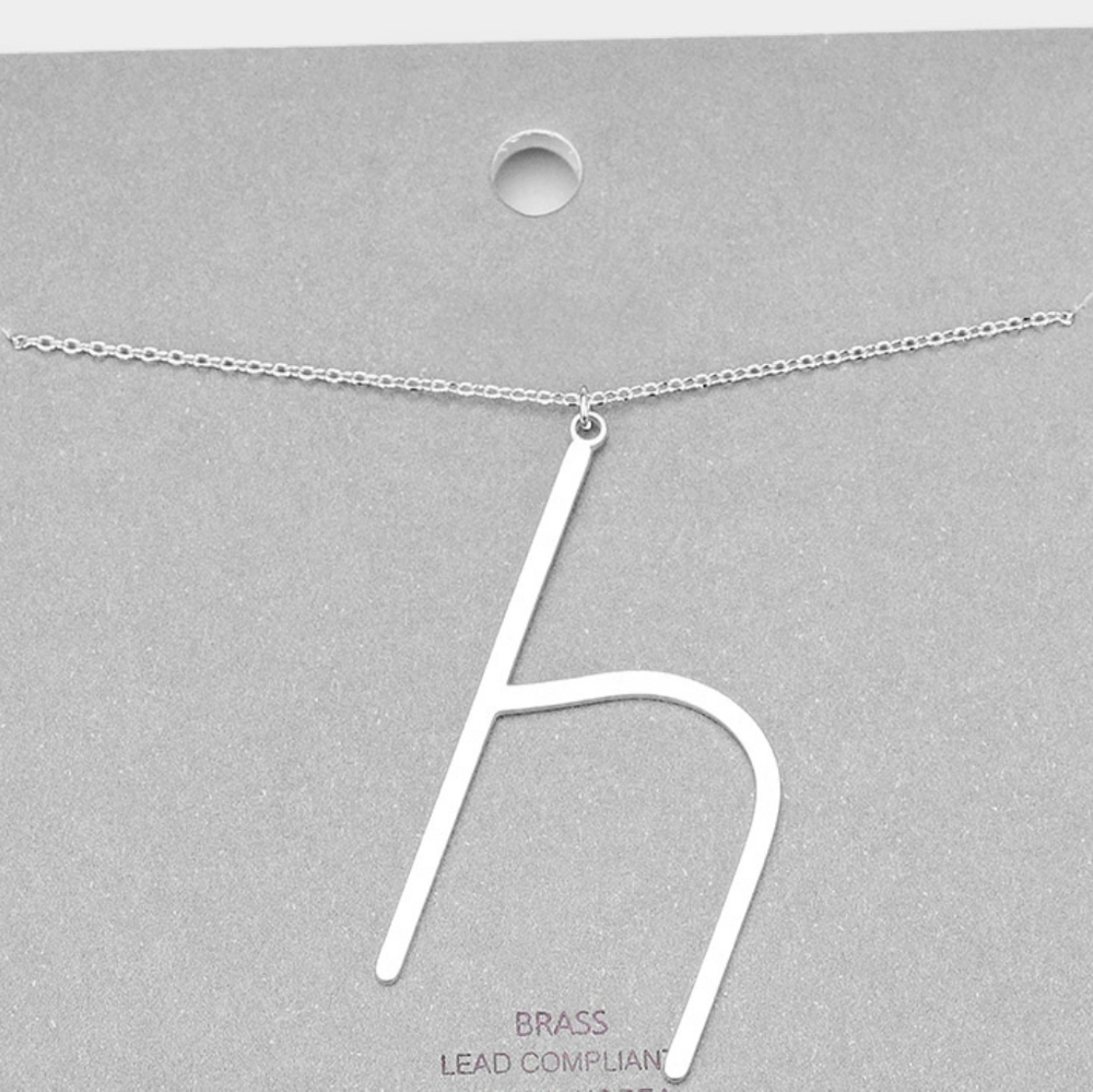 Silver H Modern Monogram Pendant Chain Necklace Initial Charm Cute Casual Simple